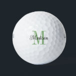 Pelotas De Golf Monograma verde personalizado Nombre negro inicial<br><div class="desc">Personalizable monograma verde una inicial con un nombre negro. Un diseño sencillo y elegante que puede ser fácilmente personalizar.</div>