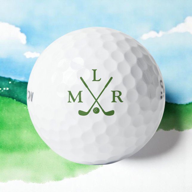 Pelotas De Golf Monograma verde simple de 3 letras iniciales (Subido por el creador)