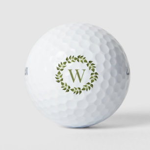 Pelotas De Golf Monograma Wreath Botánica Inicial Verde