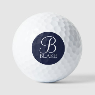 Pelotas De Golf Monograma y nombre del guión personalizado azul de