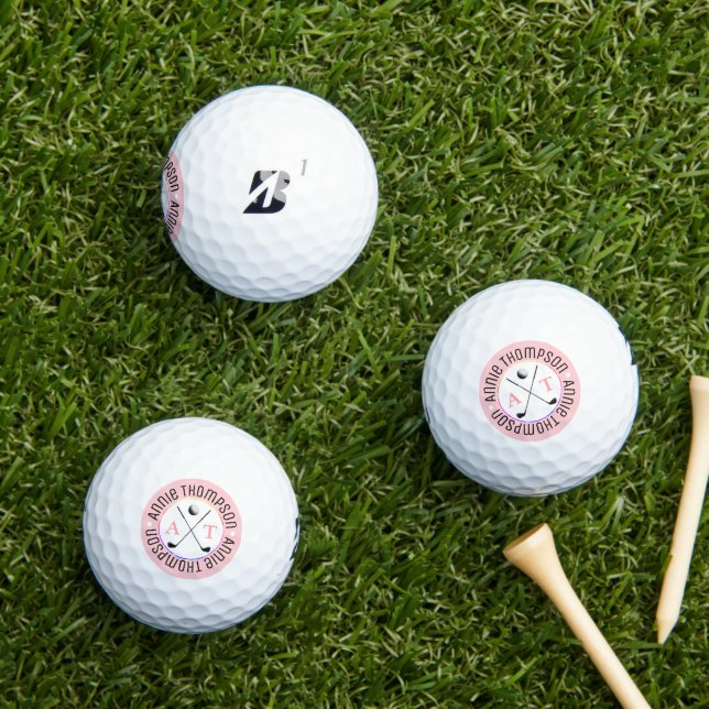 Pelotas De Golf Monogramado 2-iniciales Rosa femenino (Césped in situ)