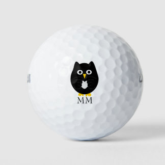 Pelotas De Golf Monogramado de diseño de búho negro