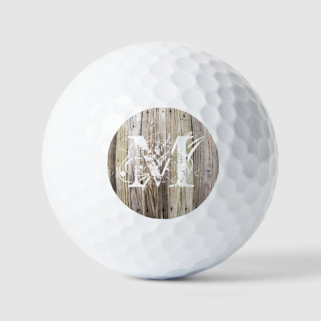 Pelotas De Golf Monogramado de madera rústica (Anverso)