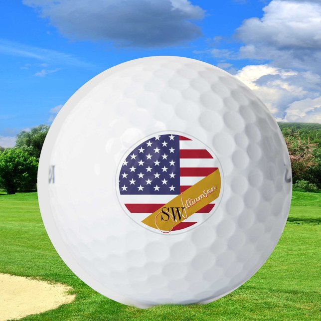 Pelotas De Golf Monogramado USA Golf & American Flag / Golden (Subido por el creador)