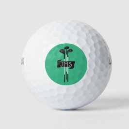Pelotas De Golf Monogrammed Modern Hand-Drawn Golf Clubs Green