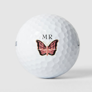 Pelotas De Golf Monogramo de mariposa rosa