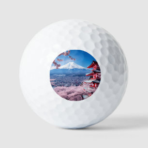 Pelotas De Golf Montaña Fuji pintada en temporada de flores de cer