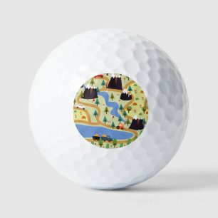 Pelotas De Golf Montañas, ríos, bosque, patrón de autos.