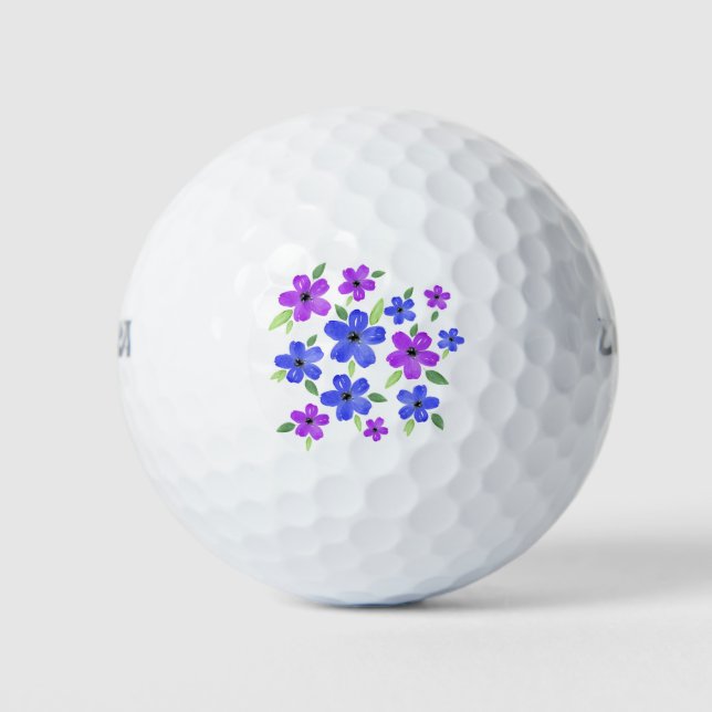 Pelotas De Golf Morado y azul acuarela Floral Motif (Anverso)