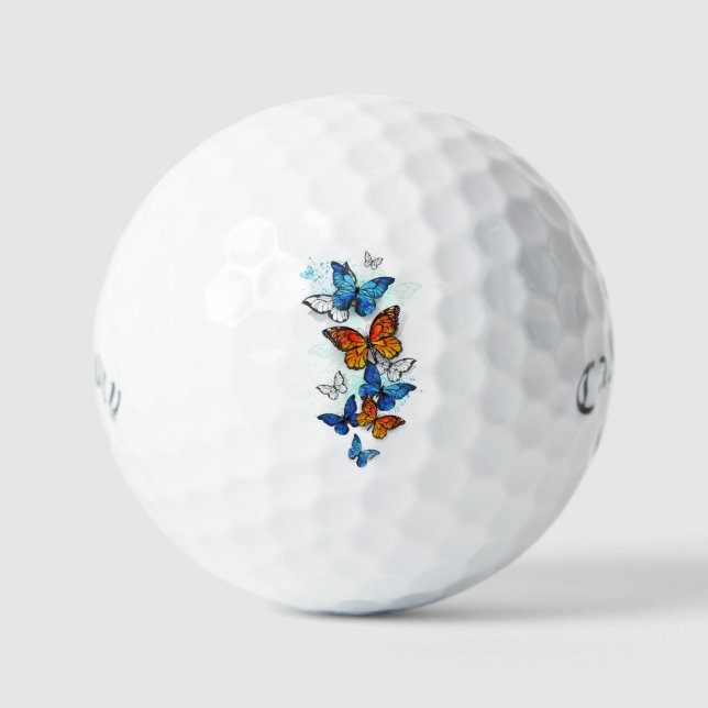 Pelotas De Golf Morfo y monarca de las mariposas voladoras (Anverso)