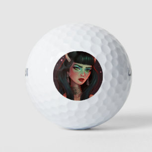 Pelotas De Golf Mujer hermosa con cuernos y labios rojos
