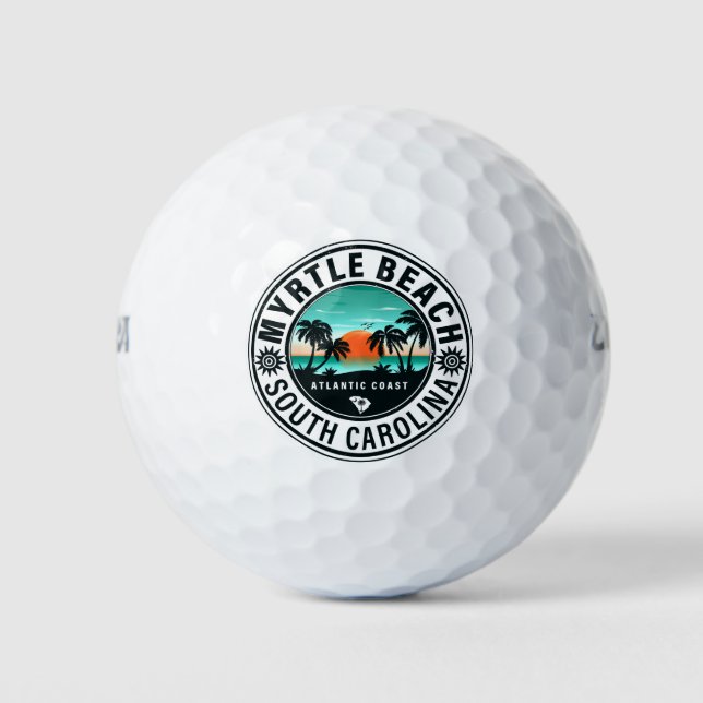 Pelotas De Golf Myrtle Beach South Carolina Retro Sunset Souvenirs (Anverso)
