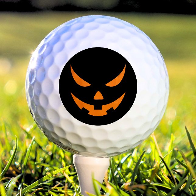 Pelotas De Golf Naranja de calabaza Jack O Lantern y Halloween Neg (black and orange jack o lantern pumpkin face Halloween golf ball)