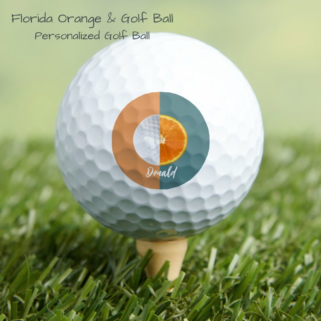 Pelotas De Golf Naranja de Florida (Personalized Golf Ball. Contrasting backround, half golf ball and half Forida Orange! Unique gift!)
