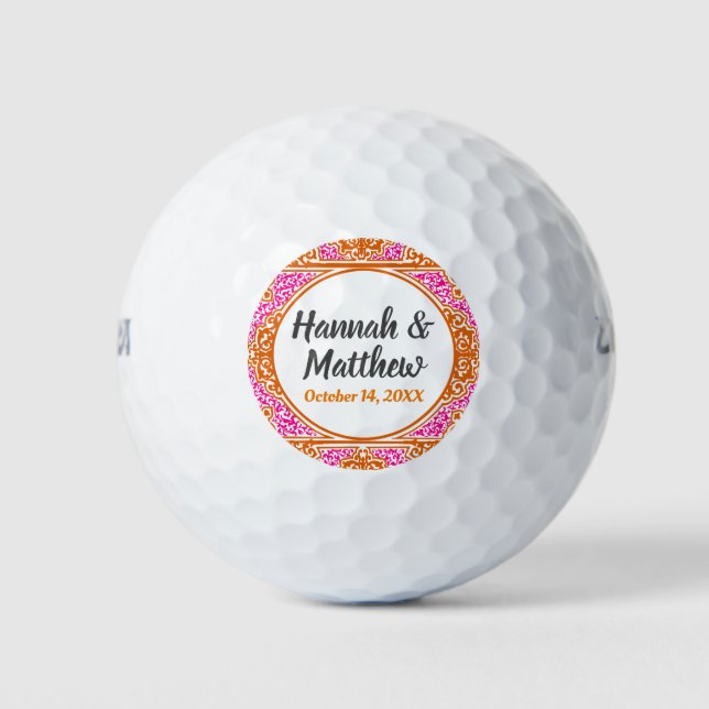 Pelotas De Golf Naranja Elegante  Pink Scroll (Anverso)
