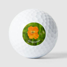 Pelotas De Golf Naranja Flor De Adormidera En Foto Verde Con Nombr