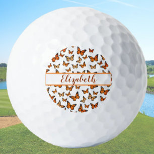 Pelotas De Golf naranja monarca mariposa con nombre personalizado