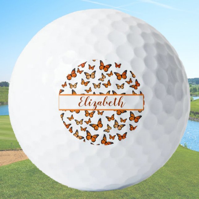 Pelotas De Golf naranja monarca mariposa con nombre personalizado (Subido por el creador)