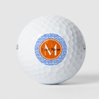 Pelotas De Golf Naranja Monograma Nombre personalizado Lechuzas az