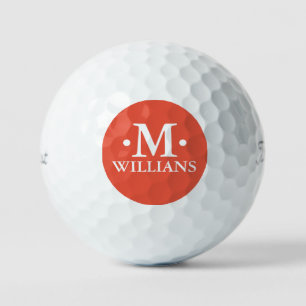 Pelotas De Golf Naranja monograma personalizado de 1 letra rojo