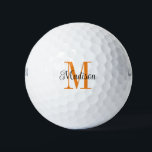 Pelotas De Golf Naranja personalizado Monograma Nombre negro inici<br><div class="desc">naranja de personalizable monograma inicial con un nombre negro. Un diseño sencillo y elegante que puede ser fácilmente personalizar.</div>