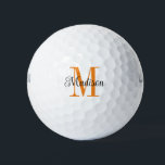 Pelotas De Golf Naranja personalizado Monograma Nombre negro inici<br><div class="desc">naranja de personalizable monograma inicial con un nombre negro. Un diseño sencillo y elegante que puede ser fácilmente personalizar.</div>