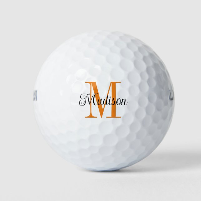 Pelotas De Golf Naranja personalizado Monograma Nombre negro inici (Anverso)