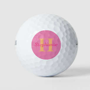 Pelotas De Golf Naranja rosa simple elegante Monograma nombre mode