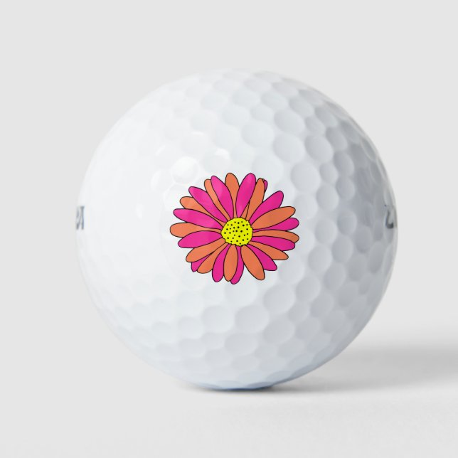 Pelotas De Golf Naranja rosado caliente Daisy (Anverso)