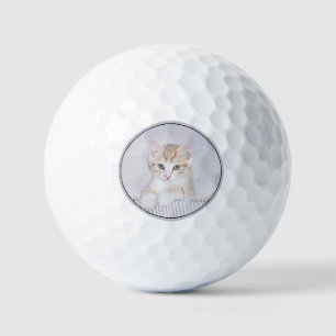 Pelotas De Golf Naranja Tabby Kitten Pintura - Arte Gato Original