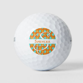 Pelotas De Golf Naranja y Turquoise Argyle Preppy