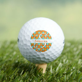 Pelotas De Golf Naranja y Turquoise Argyle Preppy