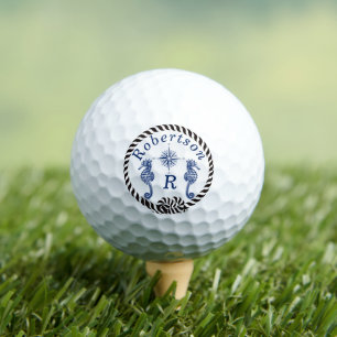 Pelotas De Golf Nautical Coastal Seahorse Name Navy Blue