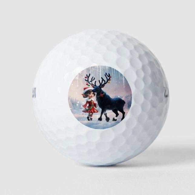 Pelotas De Golf Navidades amables y renos oscuros. (Anverso)