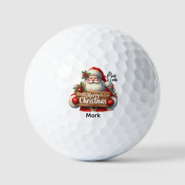 Pelotas De Golf Navidades de golf con Santa Claus sosteniendo el n (Anverso)