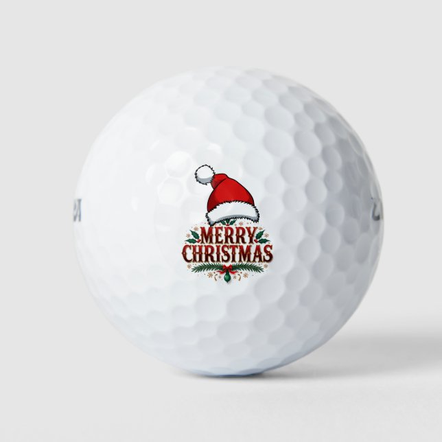Pelotas De Golf Navidades de golf con tema de Santa Hat (Anverso)