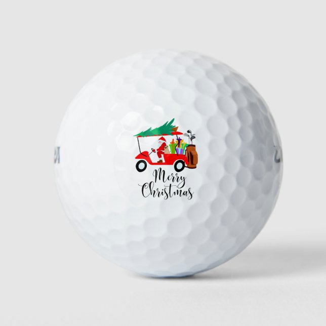 Pelotas De Golf Navidades de golf Santa Claus viajando en carrito  (Anverso)