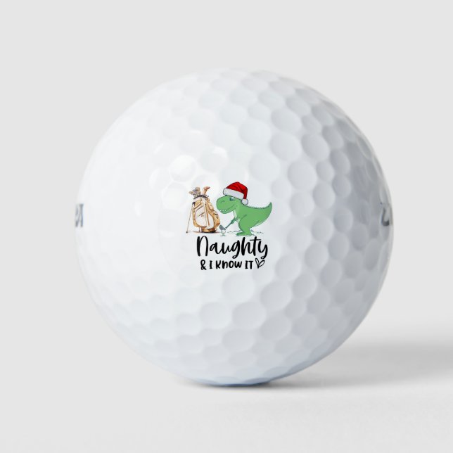 Pelotas De Golf Navidades de golf Santa Dinosaur Naughty Funny (Anverso)