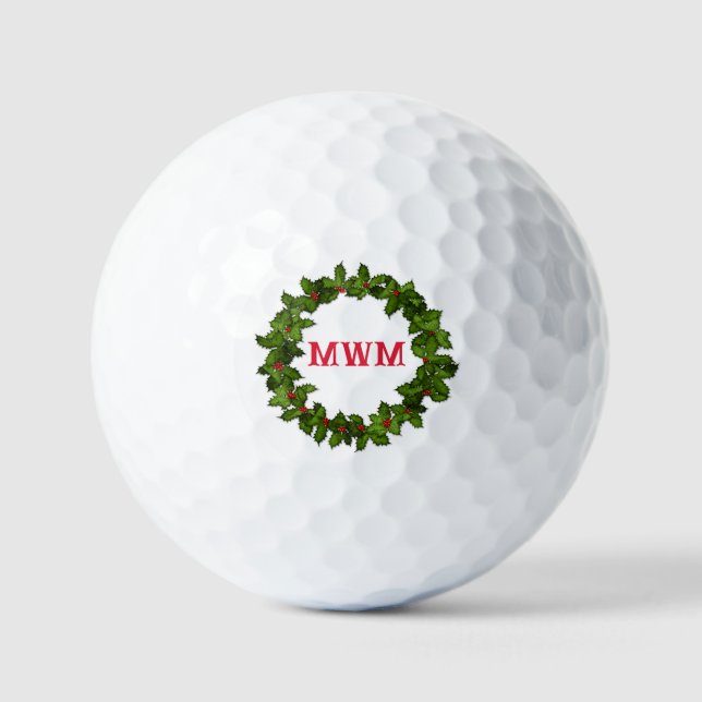Pelotas De Golf Navidades de Monograma personalizado Wreath Golf B (Anverso)