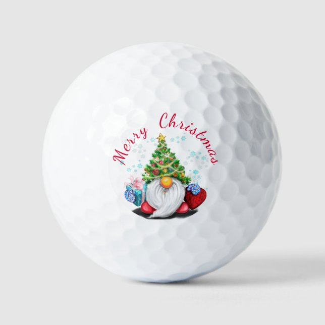 Pelotas De Golf Navidades Golf Balls Gnome con regalo (Anverso)