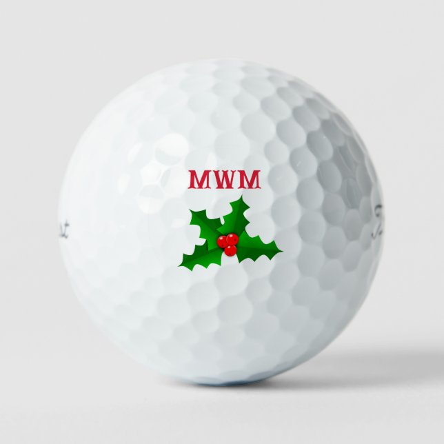 Pelotas De Golf Navidades Holly Monogram Golf Ball (Anverso)