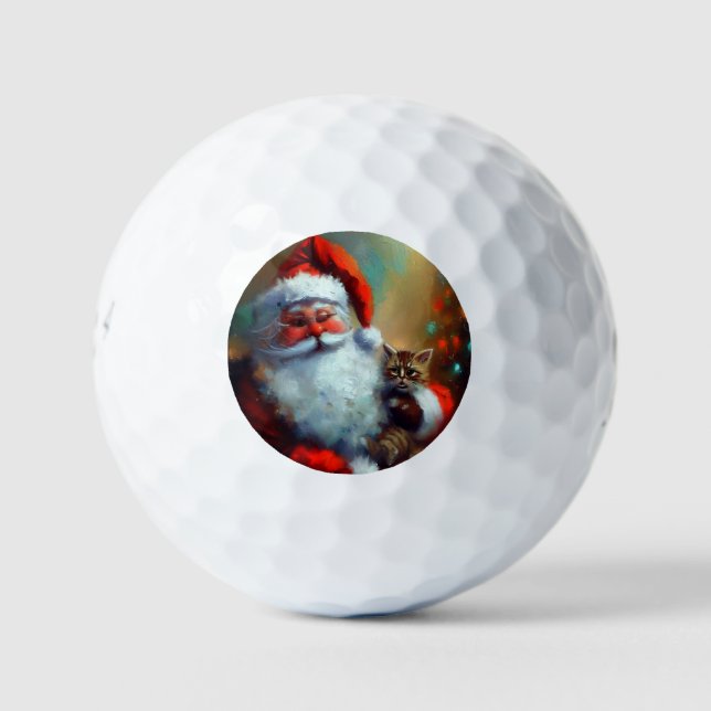 Pelotas De Golf Navidades Santa y un gato (4) (Anverso)