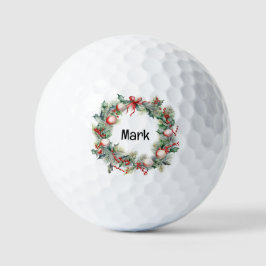 Pelotas De Golf Navidades Wreath con nombre de golfista