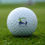 Pelotas De Golf Navy & Green Golf Cart Personalized Golf Balls<br><div class="desc">Hit the links! Add your personalized touch to these golf balls. Click "customize" to change the font,  image size,  etc. Transfer this design onto the products of your choice too! Please visit my designer store,  PreppyPrint.com,  for coordinating items. Cover image by rawpixel.com</div>