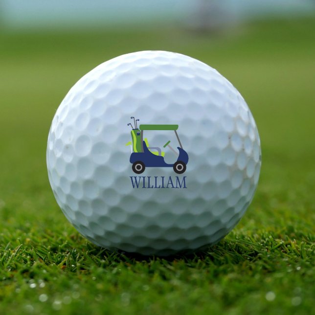 Pelotas De Golf Navy & Green Golf Cart Personalized Golf Balls (Subido por el creador)