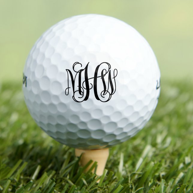 Pelotas De Golf Negro 3 Inicial Viña Script Monograma DIY BG (Subido por el creador)