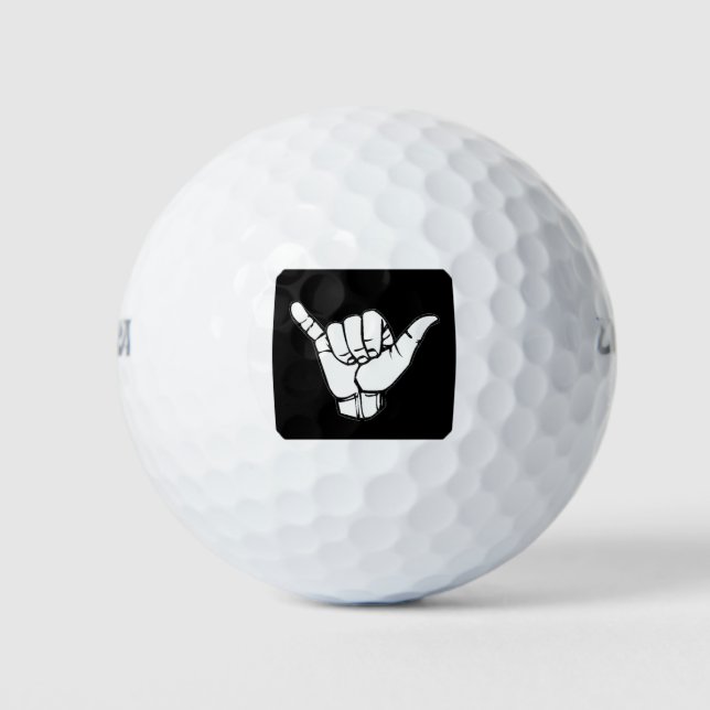 Pelotas De Golf Negro Rótulo de Shaka (Anverso)