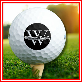 Pelotas De Golf Negro y Blanco | Monograma de apellido familiar si