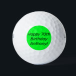 Pelotas De Golf Neon Green Elegant 70th Birthday Color Dad Bright<br><div class="desc">Felices pelotas de golf de 70 años. Negro verde,  elegante,  fluorescente de moda,  nombre,  bolas de golf modernas. Negrita,  brillante,  patrón. Perfecto para él.</div>