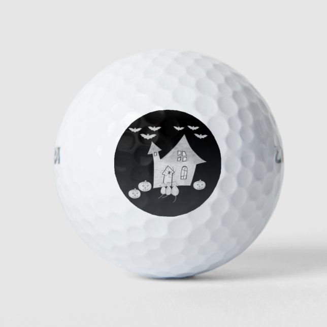 Pelotas De Golf Noche de Halloween con casa embrujada, murciélagos (Anverso)